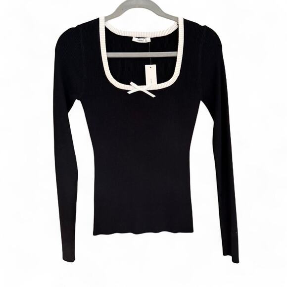 Size L Timing New Black & white long sleeve top with bow detail - Picture 1 of 6